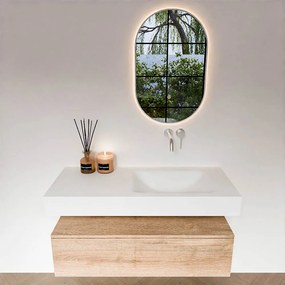 Zaro Alan badmeubel 110cm washed oak 1 lade met vrijhangende wastafel cloud rechts zonder kraangat talc