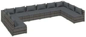 vidaXL 10-delige Loungeset met kussens poly rattan grijs