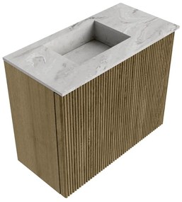 Mondiaz Joya DLux 50cm toiletmeubel dusk met wastafel faye links zonder kraangat glace