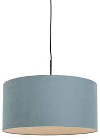 Stoffen Eettafel / Eetkamer Hanglamp zwart met blauwe kap 50 cm - Combi 1 Modern E27 rond Binnenverlichting Lamp