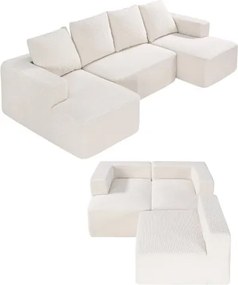 VEVOR Modulaire Bank U-vormige Hoekbank met Hoogwaardig Veerkrachtig Schuim en Hoogwaardig Gestoffeerde Corduroy Bank (Laadvermogen 545 kg) met Kussens voor Woonkamer Appartement Beige