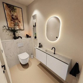 MONDIAZ TURE-DLUX 120cm toiletmeubel Linen. EDEN wastafel Opalo positie midden. Met 1 kraangat. TUREDX120LINM1OPA