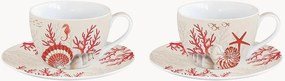 Porseleinen koffiekopjes Coral Reef met schoteltjes, Set van 2