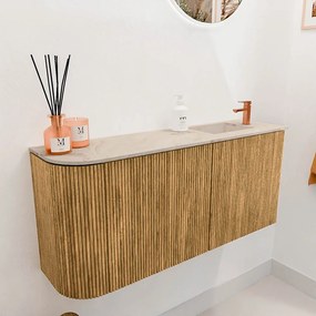Mondiaz Joya DLux 90cm toiletmeubel ronding links oak met wastafel faye rechts 1 kraangat frappe