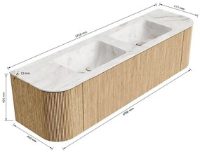 Mondiaz Kurve-dlux 170cm badmeubel ronding links/rechts shadow met 1 lade en 2 deuren en wastafel leaf dubbel 2 kraangaten glace