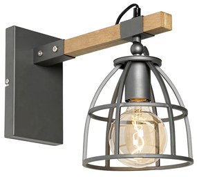 Industriële wandlamp antraciet met hout verstelbaar - Arthur Industriele / Industrie / Industrial E27 Binnenverlichting Lamp