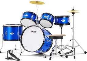 VEVOR 5-delige drumset voor kinderen, beginnersdrumset met bastoms, snaredrum, floortrommel, verstelbare drumkruk, hi-hatpedaal en twee paar drumstokken, geschikt voor kinderen, blauw