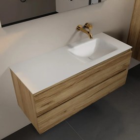 Mondiaz Aivy badmeubel 120cm chai met wastafel solid surface talc rechts zonder kraangat en spiegel