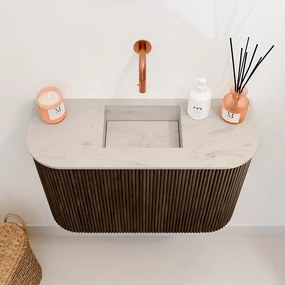 Mondiaz Joya DLux 65cm toiletmeubel ronding links/rechts walnut met wastafel faye midden zonder kraangat opalo