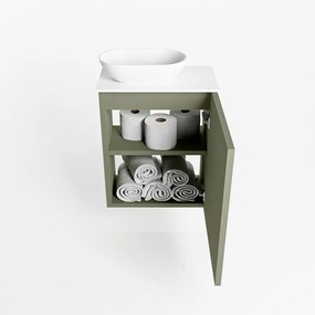 Mondiaz Fowy toiletmeubel 40cm army met witte waskom links en kraangat