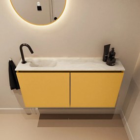 Mondiaz Ture DLux toiletmeubel 100cm ocher met wastafel ostra links met kraangat