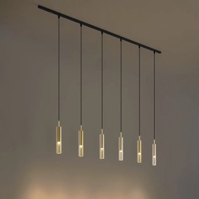 Modern railsysteem zwart met 6 hanglampen goud met amber glas 1-fase - Slimline Loyce