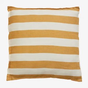 Vierkant Kussen 45x45 Cm In Trakos Linnen Wit - Geel – Curry - Sklum