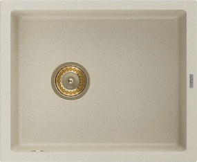 Mexen Pedro granitische spoelbak 1-kompartment 560 x 460 mm, beige, gouden sifon - 6508561000-69-G