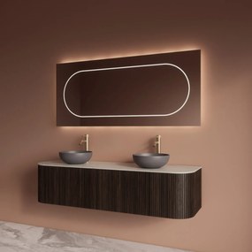 Gliss Design Alluro badmeubel ribbelfront met ronding links/rechts 160cm ebony en wit marmer toppaneel