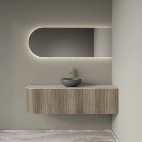 Gliss Design Alluro badmeubel ribbelfront met ronding links 140cm corn silk en wit marmer toppaneel