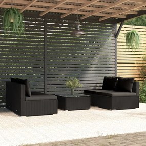 vidaXL 5-delige Loungeset met kussens poly rattan zwart