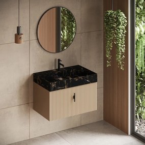 Muebles Zahora badmeubel ribbelfront 80cm macchiato met Portoro Gold wastafel met kraangat