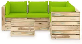 vidaXL 6-delige Loungeset met kussens groen geïmpregneerd hout