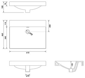 Brauer Aurora wastafel keramiek 60cm zonder kraangat wit glans