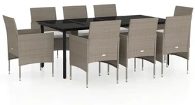 vidaXL 9-delige Tuinset met kussens beige en zwart