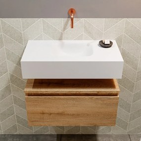 Mondiaz Andor toiletmeubel 60cm eiken met witte wastafel midden zonder kraangat