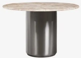 Ronde Eettafel Ø120 Cm Luceida Beige Marmer Panther & Geborsteld Roestvrij Staal - Sklum