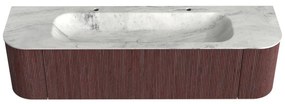 Mondiaz Kurve-dlux 170cm badmeubel ronding links/rechts ruby met 1 lade en 2 deuren en wastafel big large midden 2 kraangaten opalo