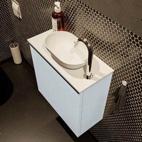 Mondiaz Fowy toiletmeubel 50cm clay met witte waskom rechts en kraangat