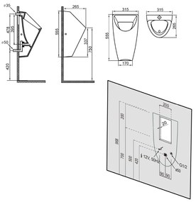 Bruckner Schwarn urinoir met spoeling 31,5x26,5cm wit