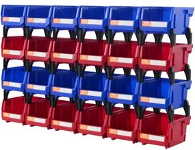 VEVOR kunststof opbergbak (5 inch x 4 inch x 3 inch), hangende stapelbare opbergbak, blauw/rood, verpakking van 24, stevige stapelbare containers voor kast-, keuken-, kantoor- of voorraadkastorganisatie