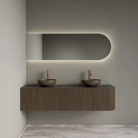 Gliss Design Alluro badmeubel ribbelfront met ronding rechts 160cm ash grey en zwart leisteen toppaneel