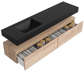 Zaro Alan badmeubel 180cm washed oak 2 lades met vrijhangende wastafel cloud links 1 kraangat urban