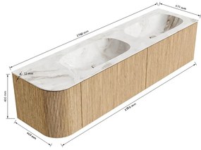 Mondiaz Kurve-dlux 175cm badmeubel ronding links shadow met 2 lades en 1 deur en wastafel stor small dubbel/rechts 2 kraangaten glace