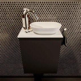 Mondiaz Fowy Toiletmeubel - 40x50x23cm - urban mat - 1 kraangat - wasbak rechts - 1 deur - solid surface - blad MDF - wasbak: wit FOWY59002urbantalc
