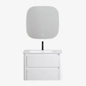 Badkamermeubelset In Hout Met Geïntegreerde Wastafel Egerton Wit & Vierkant Led En Anticondens 75x75 Cm Tobie & Zwart ↑20 - Sklum