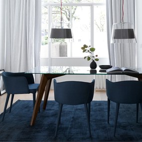 Rechthoekige tafel van glas en massief notenhout, Kristal