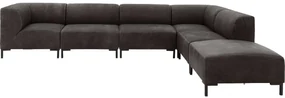 Goossens Excellent Hoekbank Marshall Met Hocker donkerbruin, leer, 1,5-zits, urban industrieel