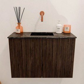 Mondiaz Joya DLux 60cm toiletmeubel walnut met wastafel faye midden zonder kraangat lava
