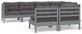 vidaXL 7-delige Loungeset met kussens massief grenenhout grijs