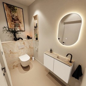 Mondiaz Ture DLux toiletmeubel 80cm talc met wastafel frappe rechts met kraangat