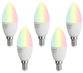 Set van 5 E14 dimbare LED lampen C37 opaal 4.9W 470 lm 2700-6500K