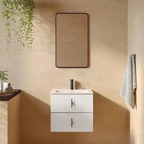 Muebles Marbella badmeubel ribbelfront 60cm wit mat met witte wastafel met kraangat