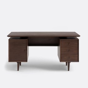 Vintage bureau met dubbele lade, walnootfineer, Quilda