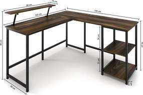 Nancy's Sunnyvale Bureau - Bureaus - Hoekbureau - L-Vormig - Industrieel - Zwart/Bruin - 145 x 140 x 75 cm