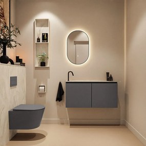 Mondiaz Ture DLux toiletmeubel 100cm dark grey met wastafel ostra links met kraangat