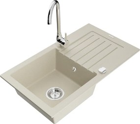 Mexen Pablo granitische spoelbak 1-komorige met druiprek en keukenkraan Telma, beige - 6510-69-670200-00