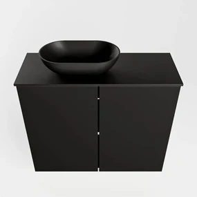 Mondiaz Fowy toiletmeubel 60cm urban met zwarte waskom links en kraangat