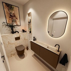 MONDIAZ TURE-DLUX 120cm toiletmeubel Rust. EDEN wastafel Frappe positie rechts. Met 1 kraangat. TUREDX120RUSR1FRA