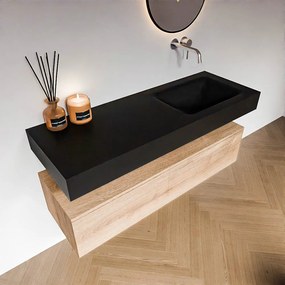 Zaro Alan badmeubel 130cm washed oak 1 lade met vrijhangende wastafel cloud rechts zonder kraangat urban